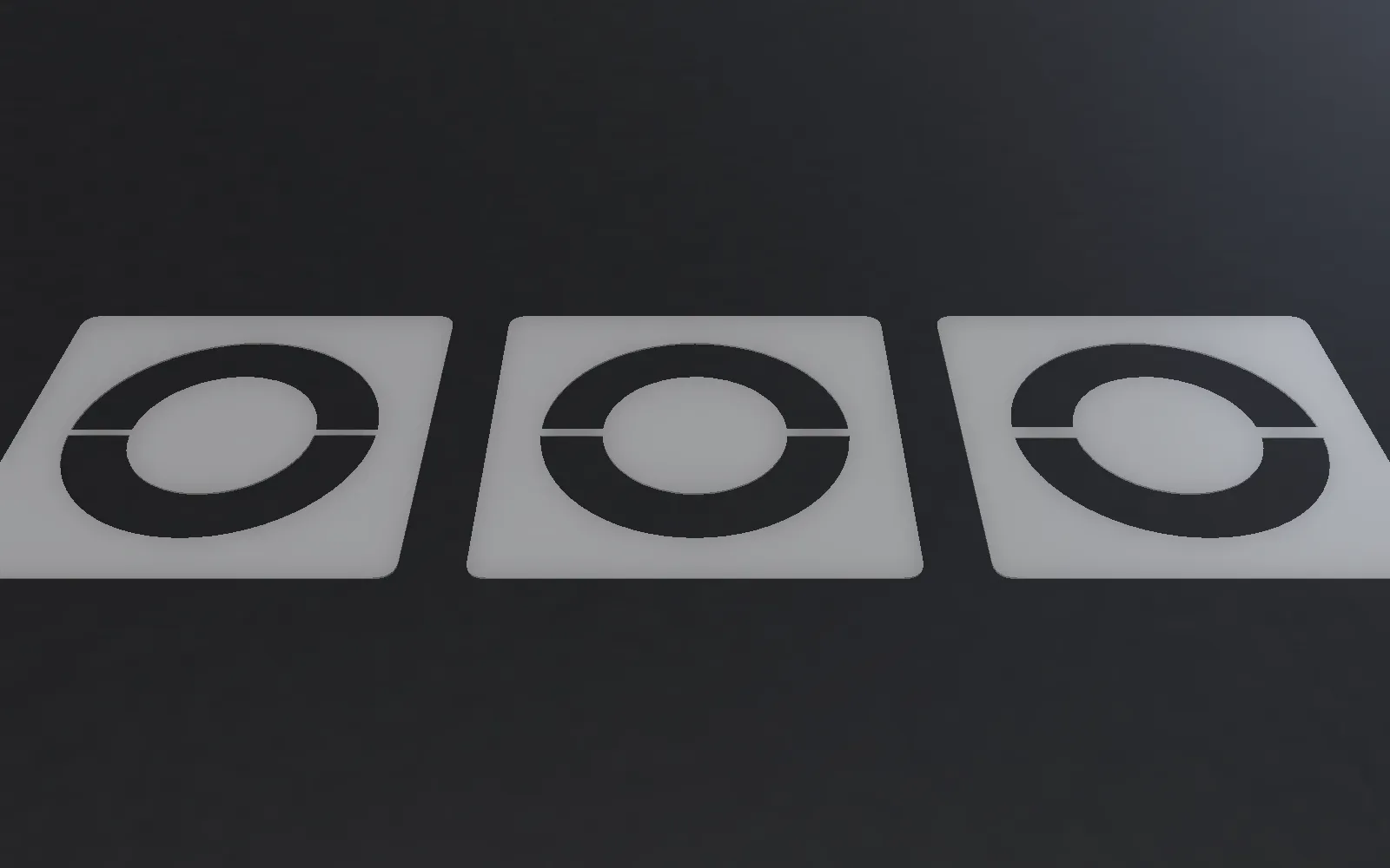 The same letter O in PET with two bridges, from left to right 1.5 mm, 2 mm and 3 mm wide