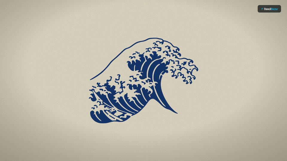 Video: Hokusais Große Welle wird im Stencil Maker zur Schablone mit Stegen, dann gelasert und mit Sprühfarbe aufgetragen