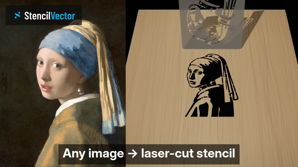 Video: a painting becomes a vector stencil with bridges, laser cut and spray painted